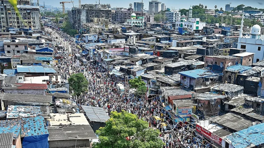 Residents engaging in Dharavi Redevelopment Project survey activities near Kumbharwada